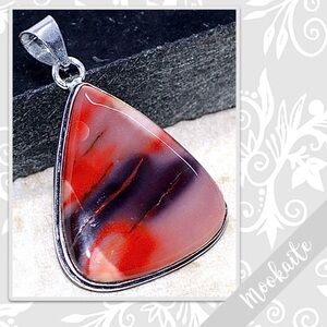 Mookaite Jasper Large Silver Artisan Pendant, 1.8” (Plum / Purple, Red, Ivory)